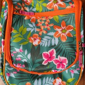 Floral Cosmetic Bag with Orange Accents